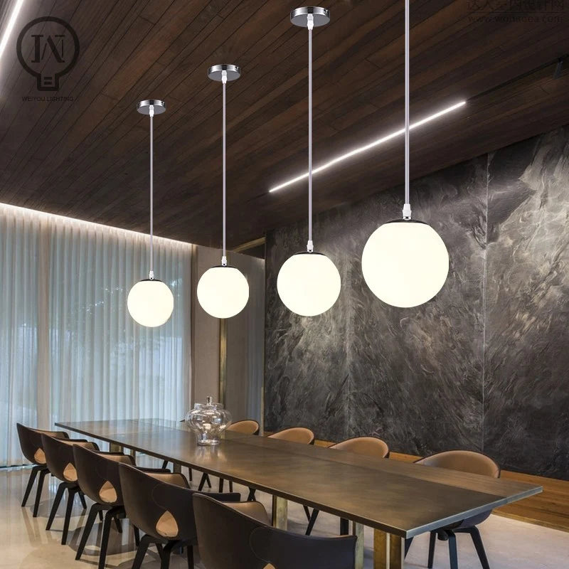 Glass Ball Pendant Lights White Globe Hanging Lamps Bar Restaurant Deco Luminaire