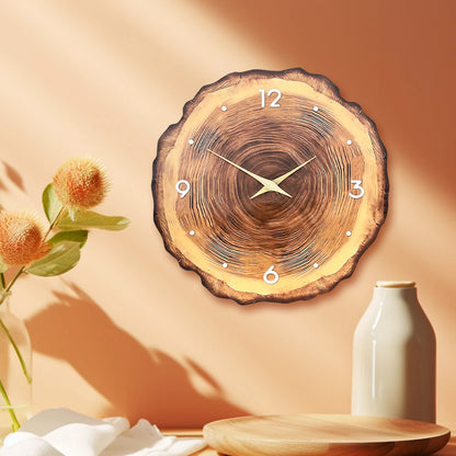 Wooden Ring Veneer Wall Clock Natural Wood Grain Solid Pointers Silent Movement