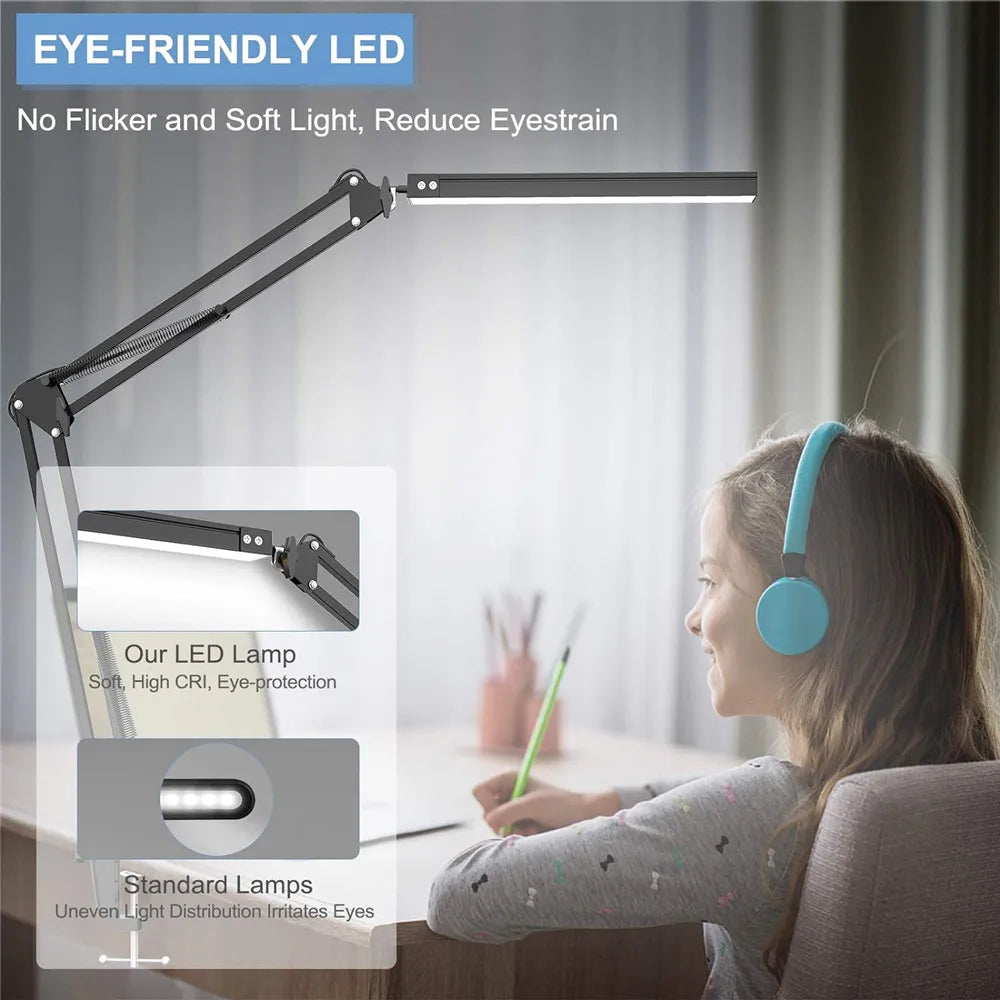 LED Clamp Desk Lamp – 5 Light Modes Auto Shut-Off Eye Protection
