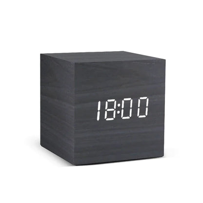 Wooden Digital Alarm Clock with Temperature Sound Control Electronic Clocks Desktop USB/AAA