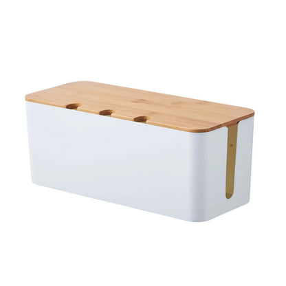 Large Wooden Cable Management Box Extra-Large Capacity Wooden-Style Cover Under-Desk Ready