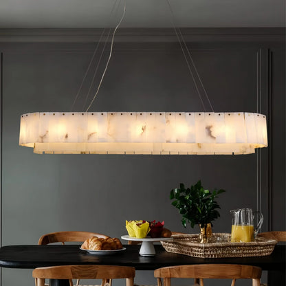 Natural Marble & Brass Ring Chandelier Pendant Light Round Linear & 2-Tier