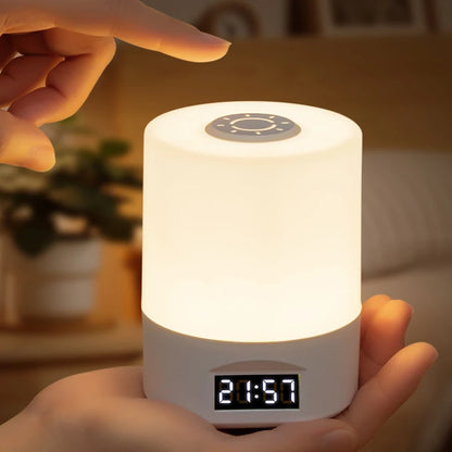 LED Desk Lamp with Clock USB Touch Dimmer Indoor Lighting Built-In Calendar