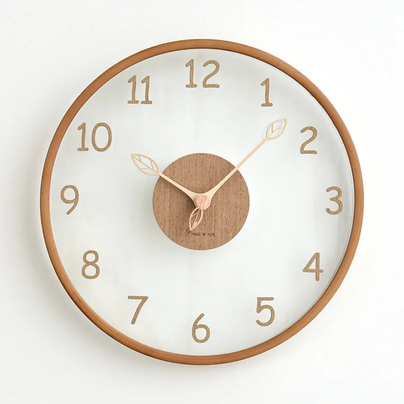 Solid Wood Transparent Glass Wall Clocks Stylish Minimalist Living Room Clock Luxury Creative Home