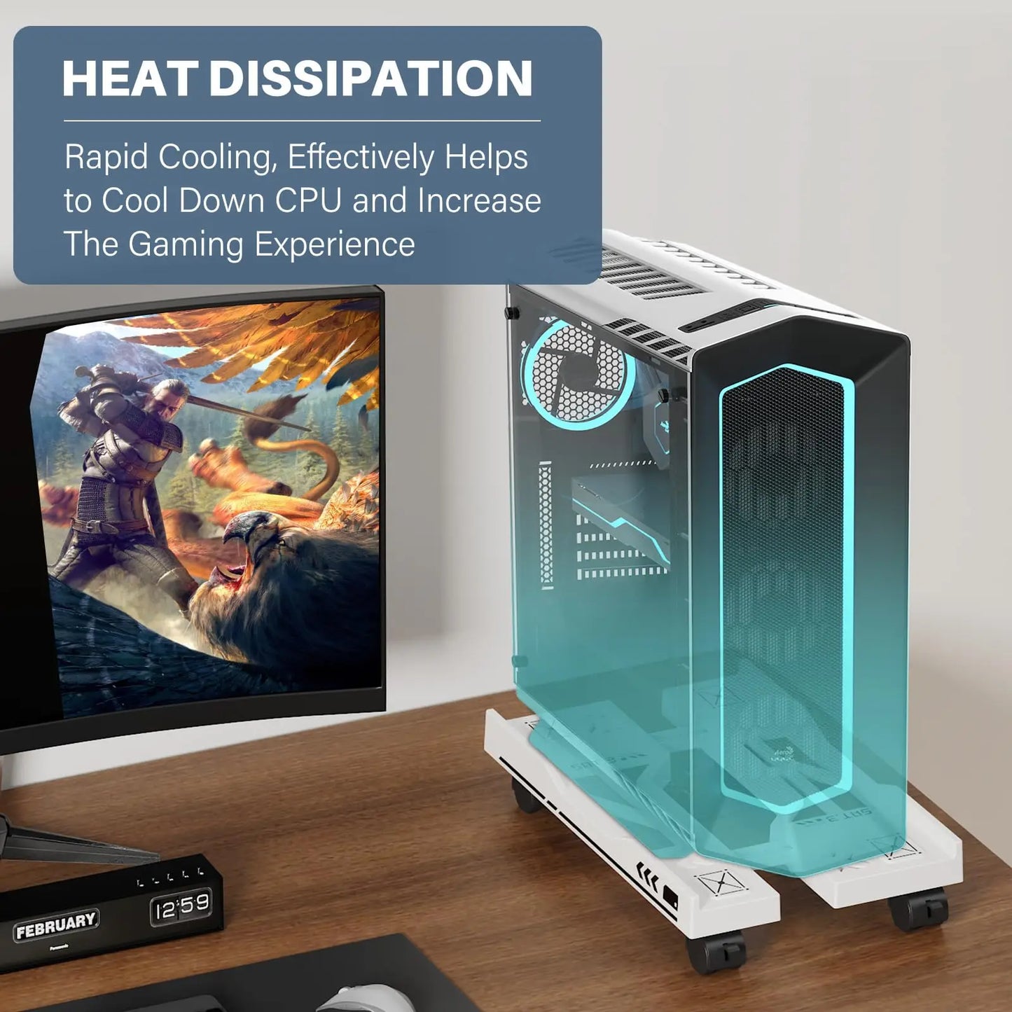 Adjustable CPU Stand with Wheels – Rolling PC Tower Holder