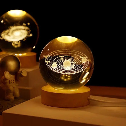3D Galaxy Crystal Ball Night Light Bedroom Lighting Gift Ideas Moon Lamp Warm 3000K Glow