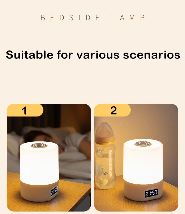 LED Desk Lamp with Clock – USB Rechargeable Touch Dimmer Bedside