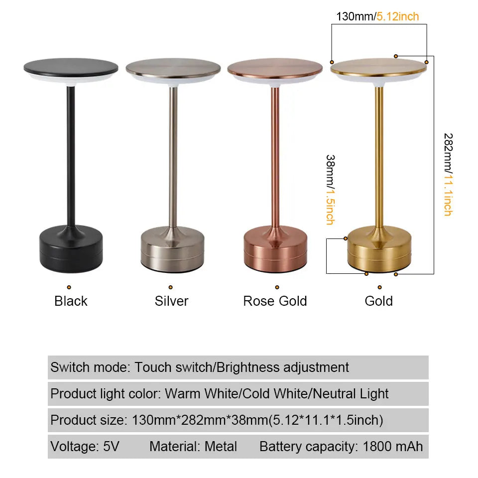 Rechargeable LED Table Lamp Touch Sensor Night Light Portable Cordless Bedroom Reading Desk