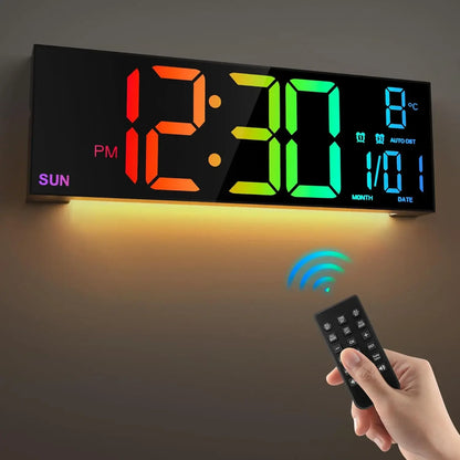 16" LED Digital Wall Clock with Remote Big 16-Inch 8 RGB Colours Dual Alarms Bedroom