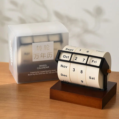 Wheel Perpetual Calendar Rotating Wood Desk Calendar