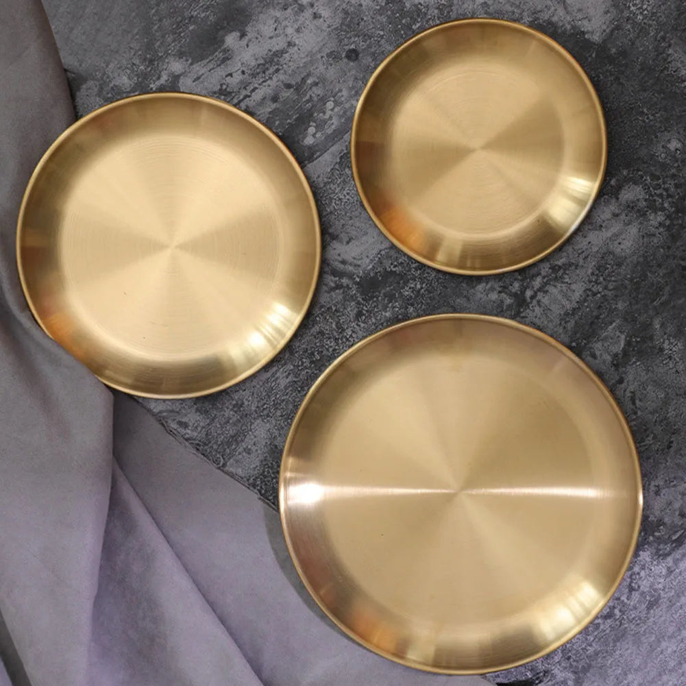 Gold Round Storage Tray For Desktop Decoration Jewelry Cosmetics Metal Modern Household Spare Parts