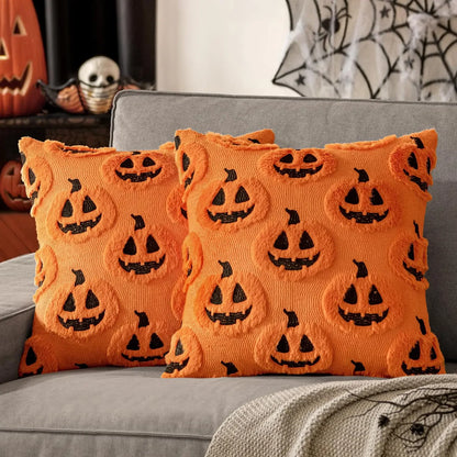 Fall Halloween Throw Pillow Covers Decorative Pumpkin Pattern Pillowcase Soft Plush Faux
