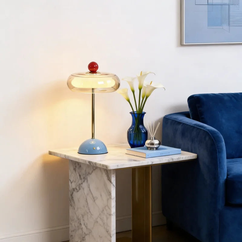 New Modern Table Lamp for Bedroom Retro Cream Style Mushroom Design Rechargeable Desk Bedside