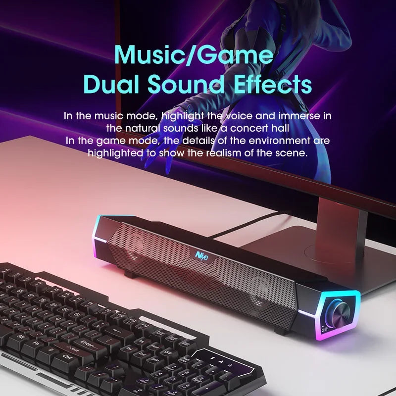 Computer Soundbar Bluetooth 5.0 PC Speaker USB RGB Desk Accessory