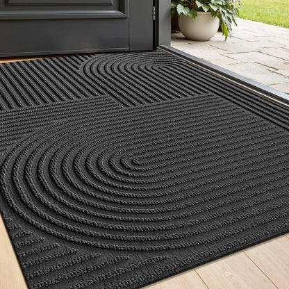 Grooved Geometric Doormat Non-Slip Scraper Entrance Mat 2 Sizes
