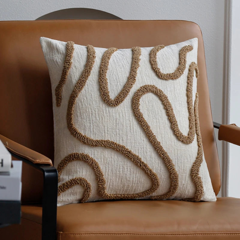 Boho Style Chenille Decorative Throw Pillow Cover Soft Geometric Lines Cushion Covers 45x45