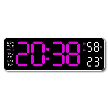 9" LED Digital Wall and Alarm Clock Temp and Humidity Display Auto Dimmer USB Powered