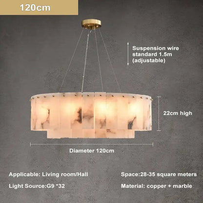 Natural Marble & Brass Ring Chandelier Pendant Light Round Linear & 2-Tier