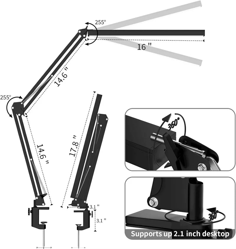 LED Clamp Desk Lamp – 5 Light Modes Auto Shut-Off Eye Protection