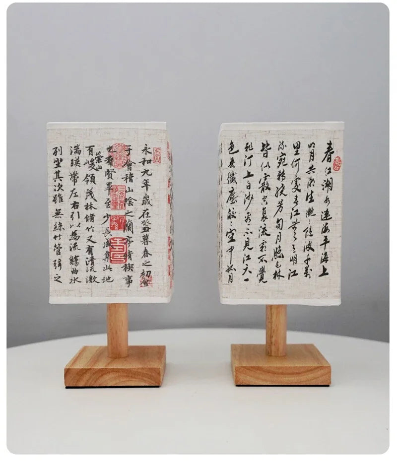 Chinese Style LED Table Lamp Dimmable Fabric Lampshade Square Bedroom Bedside Plug Night Light
