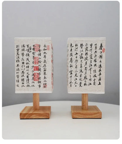 Chinese Style LED Table Lamp Dimmable Fabric Lampshade Square Bedroom Bedside Plug Night Light