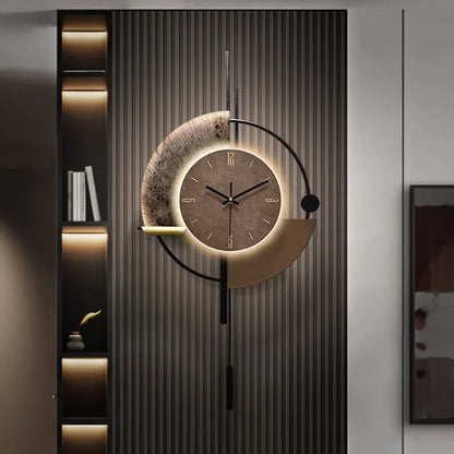 Crescent Halo LED Backlit Wall Clock 80cm Metal & Acrylic Statement Decor