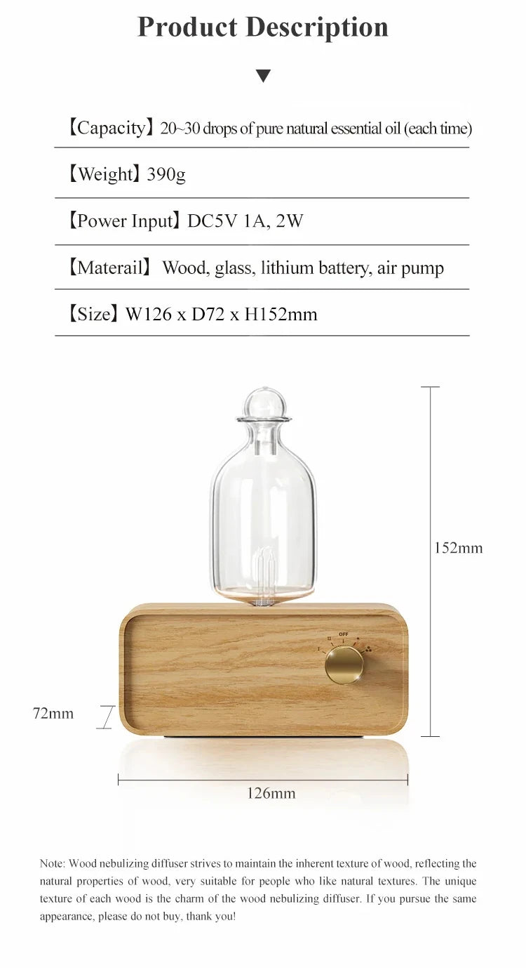 Nebulizing Essential Oil Diffuser – Wireless Waterless Aromatherapy
