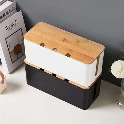 Large Wooden Cable Management Box Extra-Large Capacity Wooden-Style Cover Under-Desk Ready