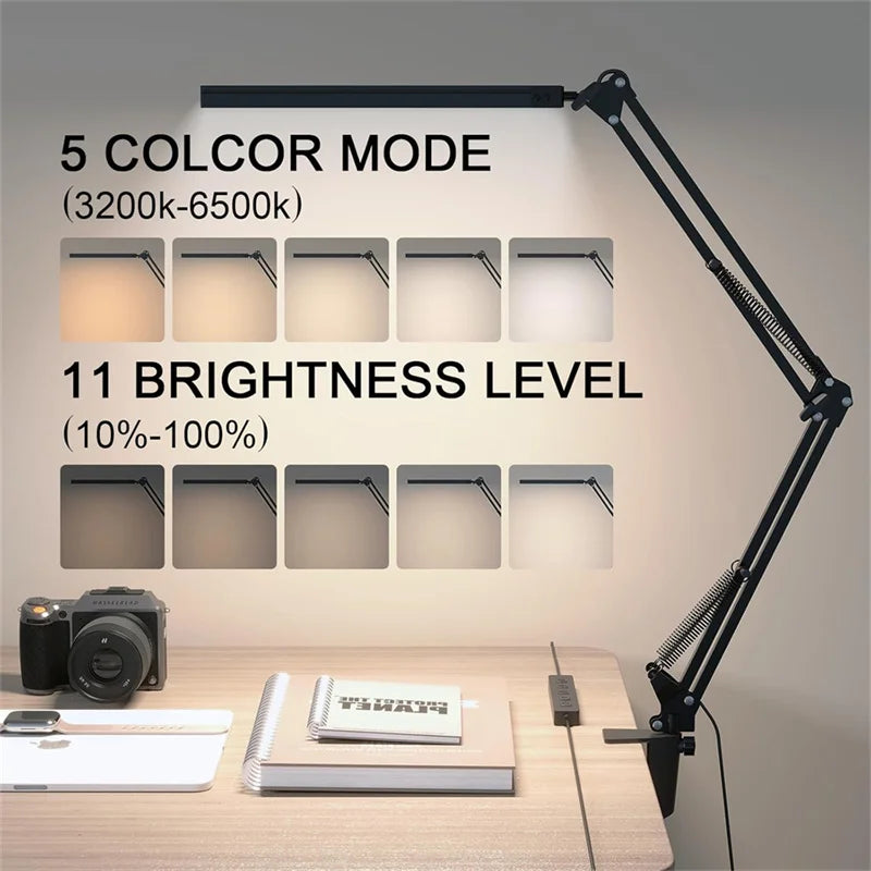 LED Clamp Desk Lamp – 5 Light Modes Auto Shut-Off Eye Protection