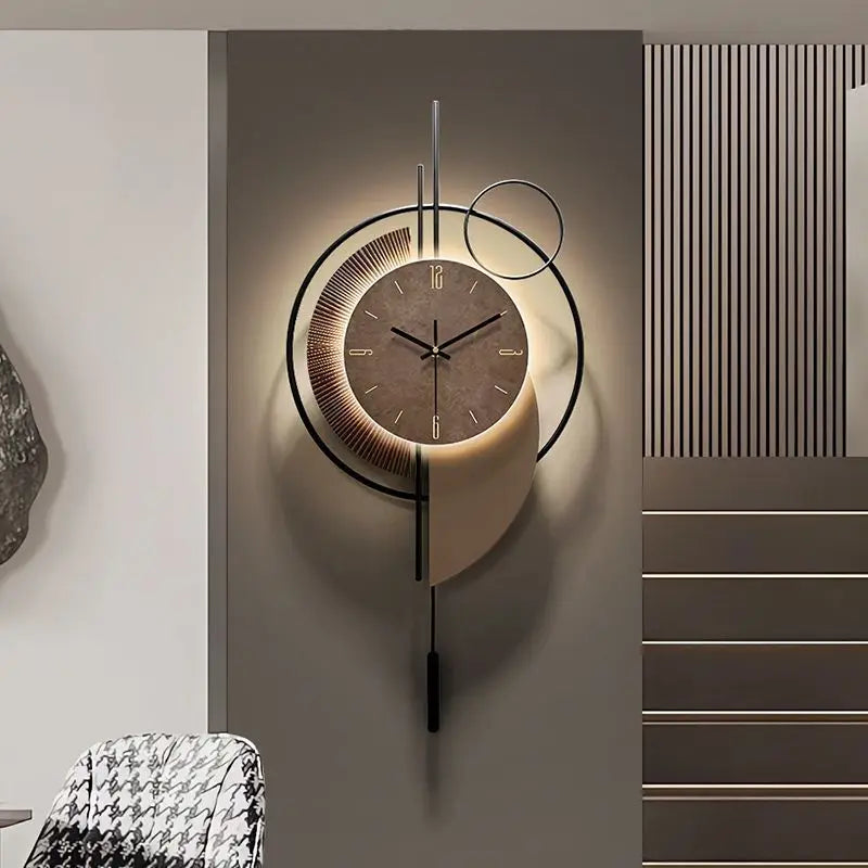 Large Modern Wall Clock with LED Light Living Room Decor
