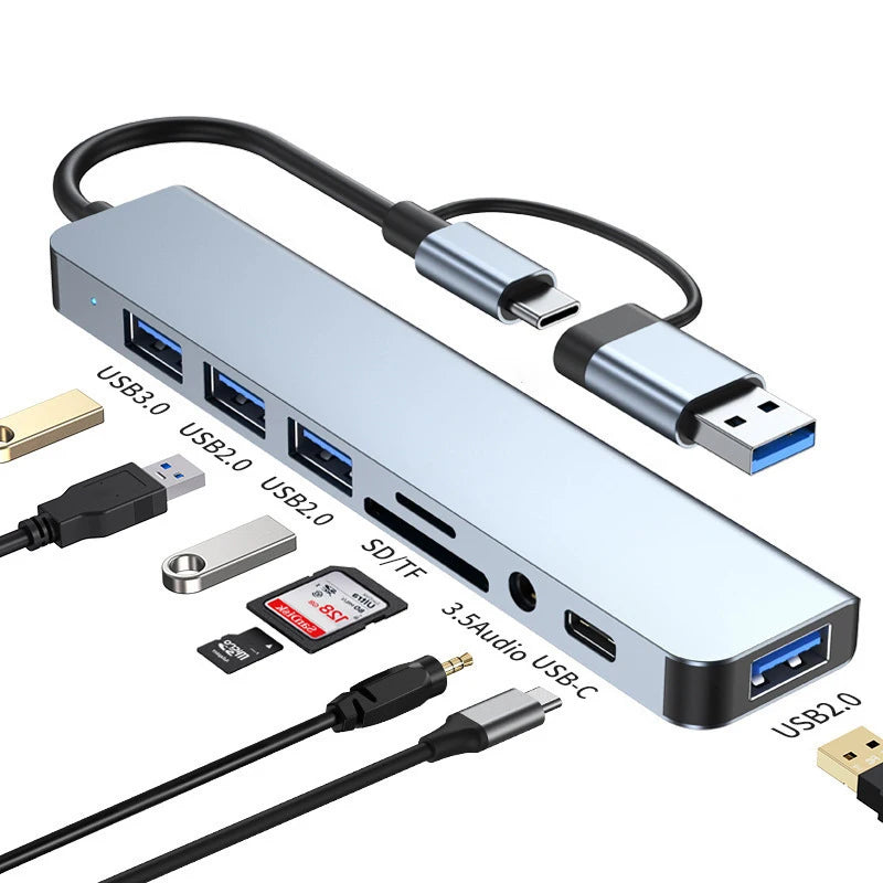 8-in-2 USB-C Hub – Docking Station with HDMI, SD Card & Audio