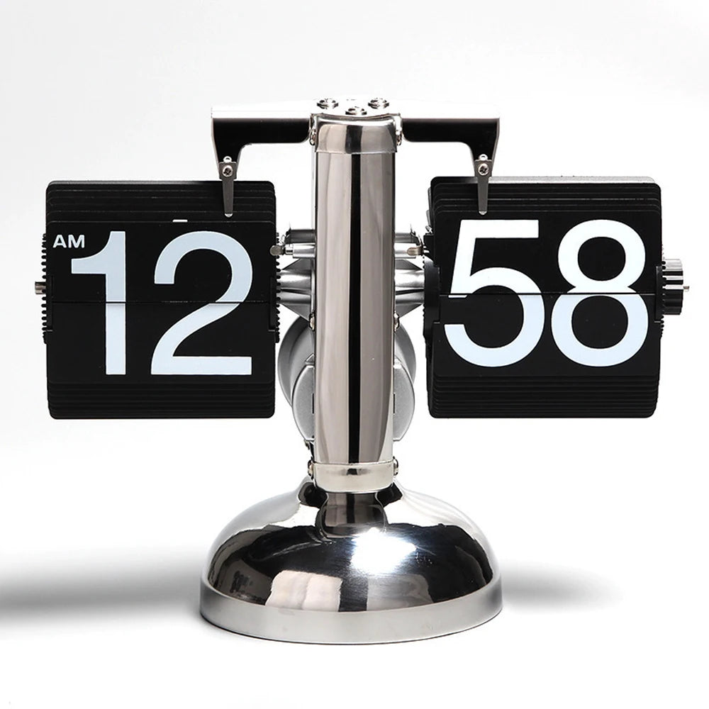 Automatic Flip Page Turning Desk Clock Metal Retro