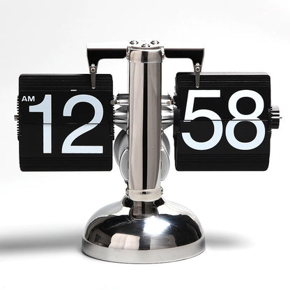 Automatic Flip Page Turning Desk Clock Metal Retro