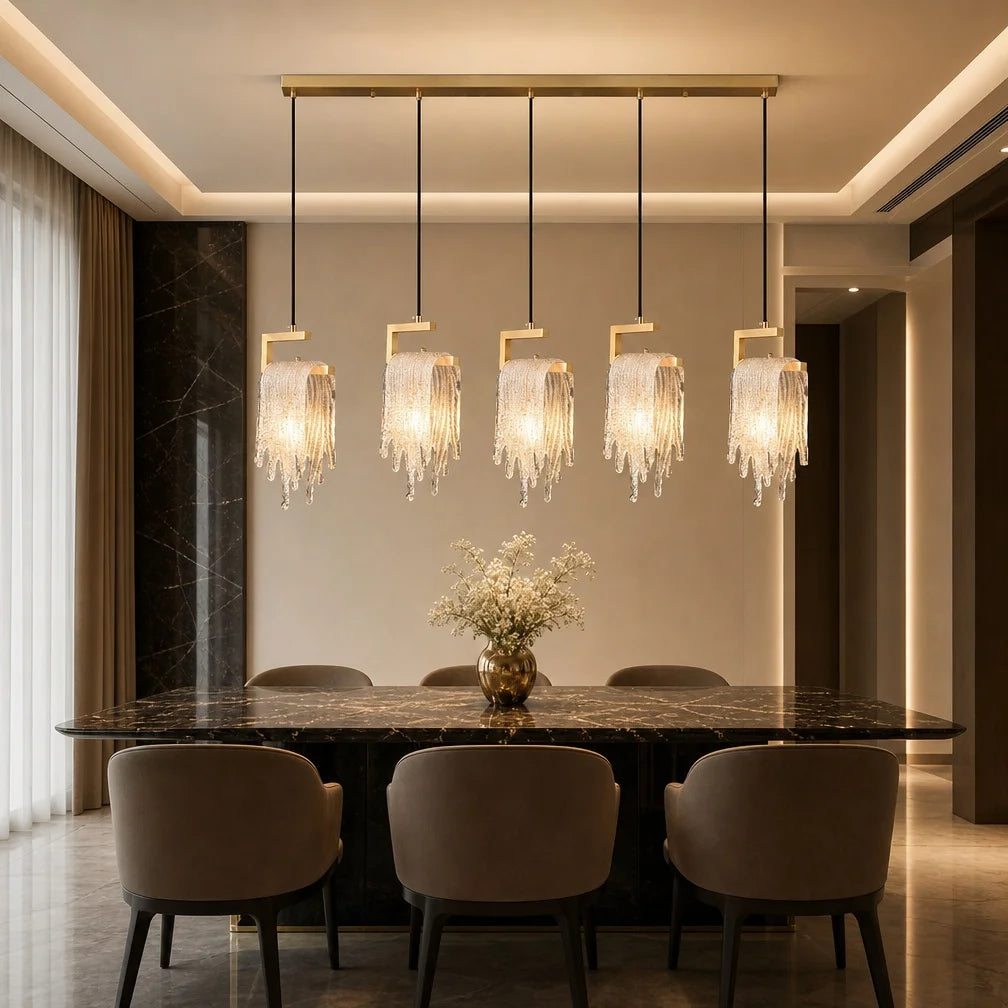 Brass Crystal Icicle Pendant Light Ceiling Chandelier