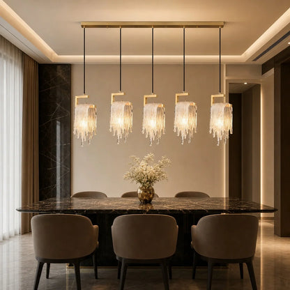 Brass Crystal Icicle Pendant Light Ceiling Chandelier