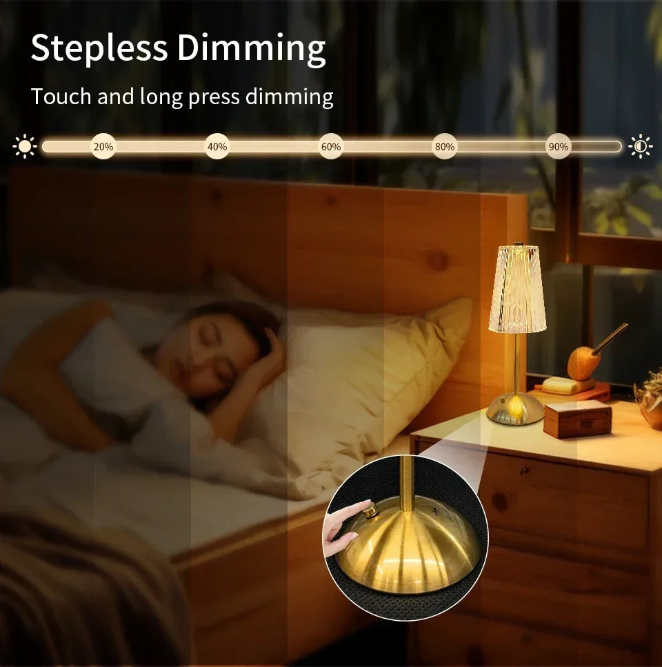 Crystal LED Table Lamp Touch Sensor Rechargeable Night Light Bedroom Bedside Bar Hotel Decor