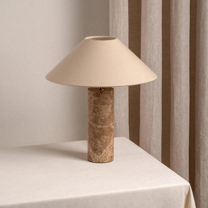 Cylindrical Marble LED Table Lamp White Fabric Lampshade Living Room Study Restaurant Bedroom Desk