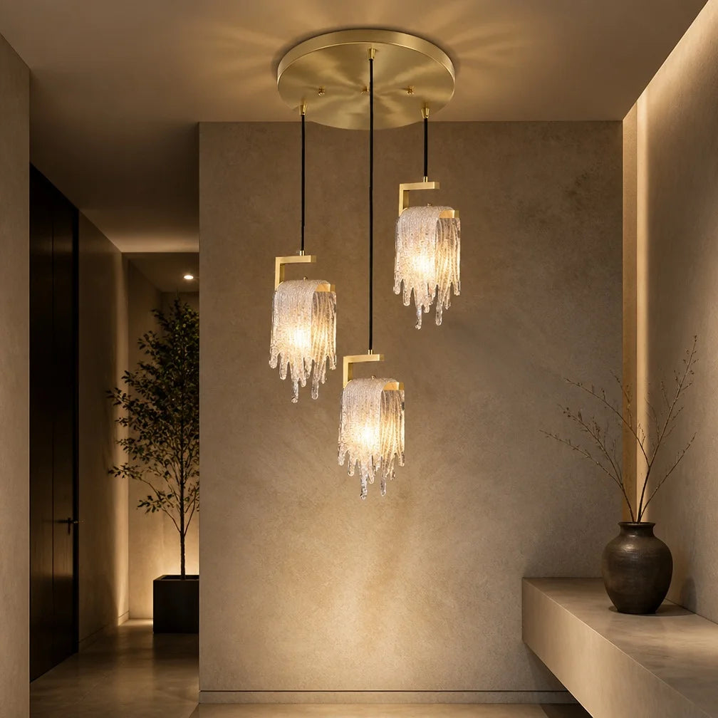 Brass Crystal Icicle Pendant Light Ceiling Chandelier