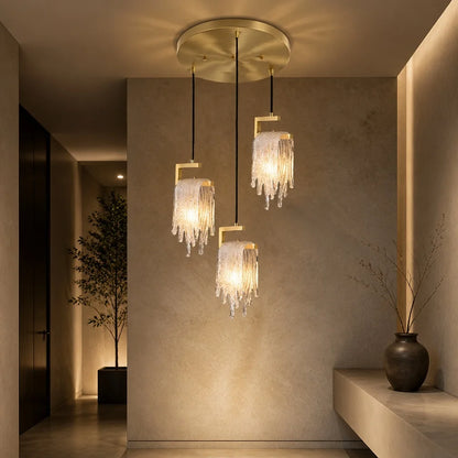 Brass Crystal Icicle Pendant Light Ceiling Chandelier