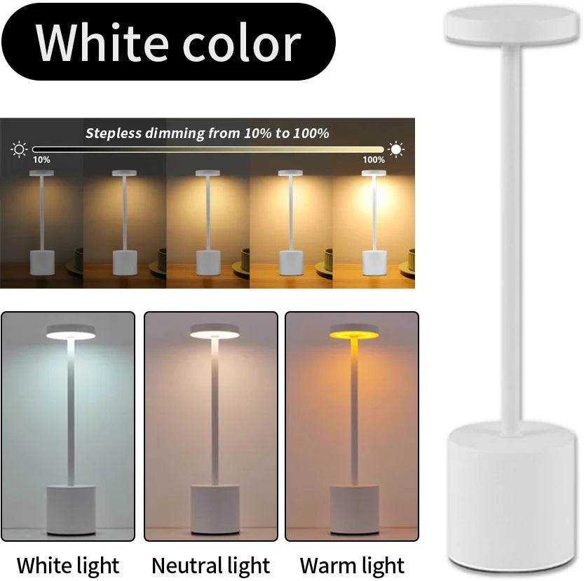 USB Rechargeable Desk Lamp – Touch Stepless Dimmer 3 Colour Modes