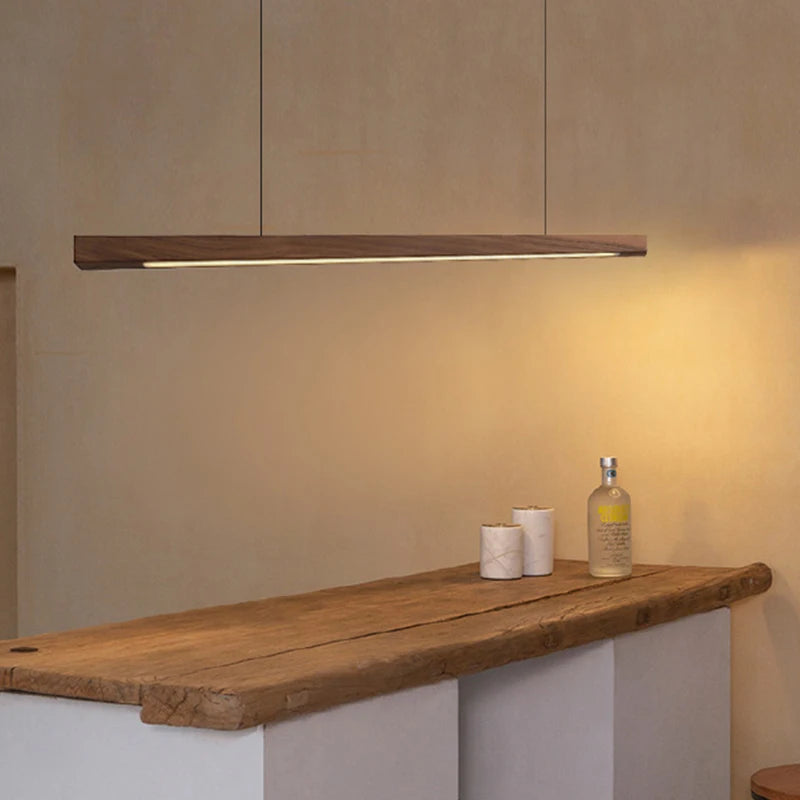 Solid Wood Linear LED Pendant Light Dining Kitchen Office