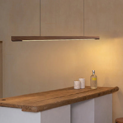 Solid Wood Linear LED Pendant Light Dining Kitchen Office