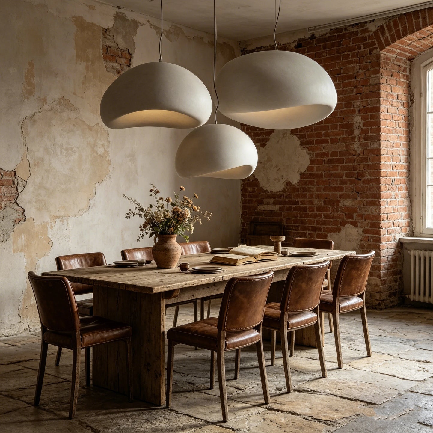 Nordic Wabi Sabi LED Pendant Light Ceiling Chandelier Bedroom Living Room Grey White D30-D60 Modern