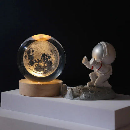 3D Galaxy Crystal Ball Night Light Bedroom Lighting Gift Ideas Moon Lamp Warm 3000K Glow