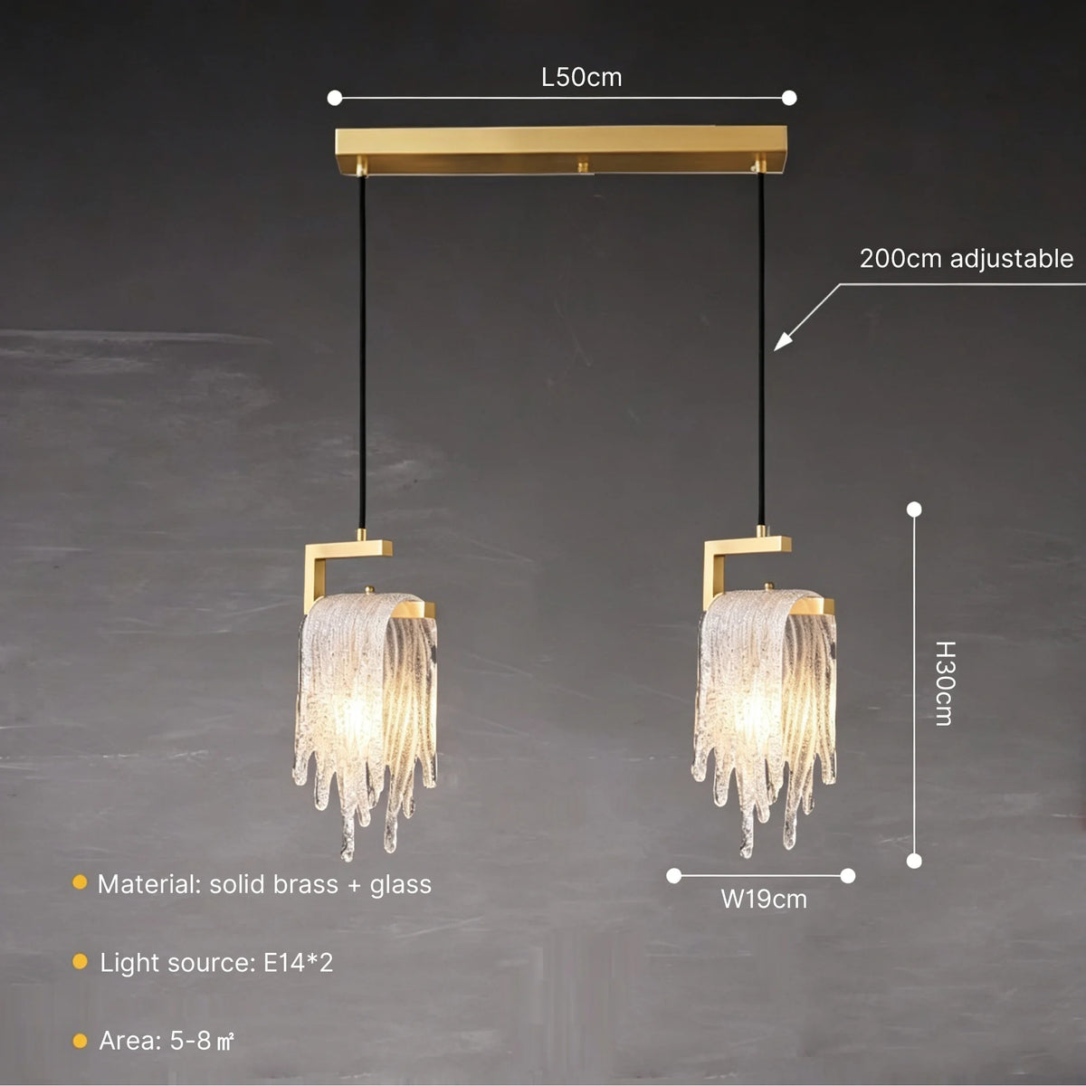 Brass Crystal Icicle Pendant Light Ceiling Chandelier