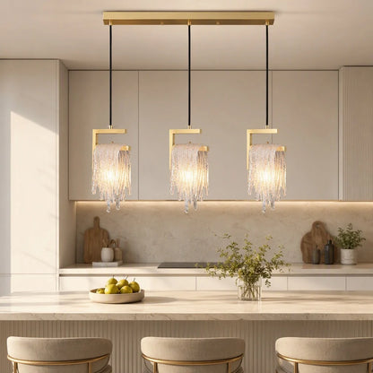 Brass Crystal Icicle Pendant Light Ceiling Chandelier