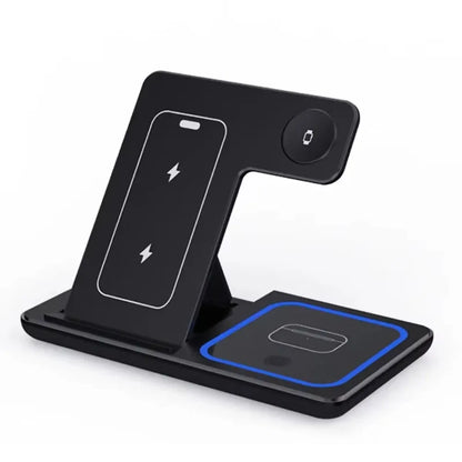 Foldable Phone Wireless Charger Fold-Flat Portability Charges 3 Devices Fast Charging
