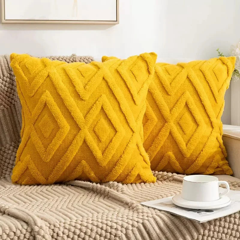 Artificial Plush Geometric Pattern Throw Pillow Covers Suitable for Various Occasions Such as