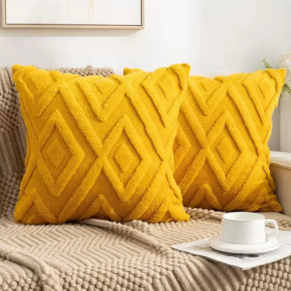 Artificial Plush Geometric Pattern Throw Pillow Covers Suitable for Various Occasions Such as