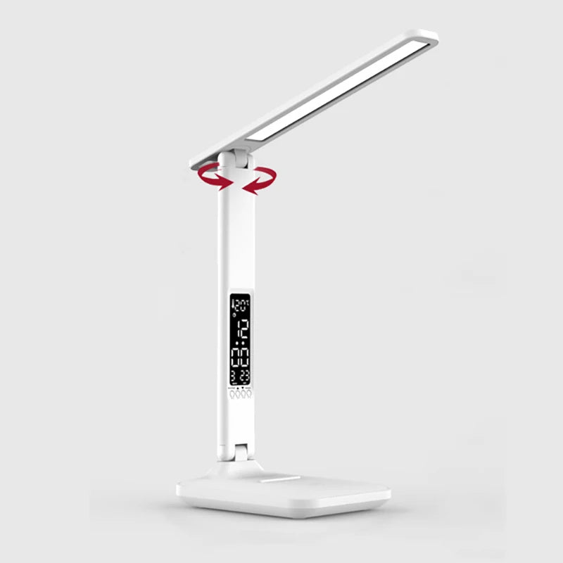 LED Desk Lamp with Clock & Calendar – Foldable Touch Dimmer